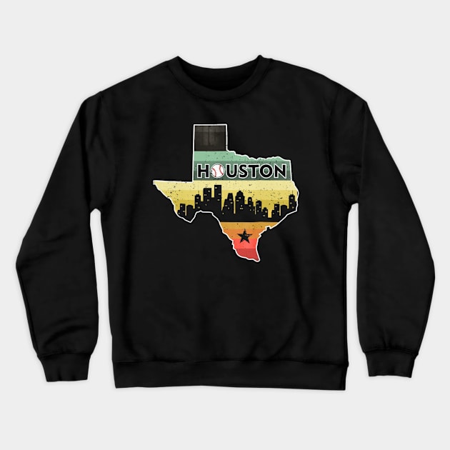 Houston Retro Baseball - Vintage Houston Baseball Crewneck Sweatshirt by Chicu